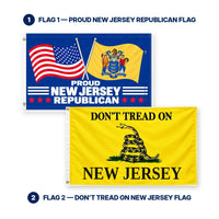 Proud New Jersey Republican and Don't Tread on New Jersey Flags 3x5 2-Pack features and size details