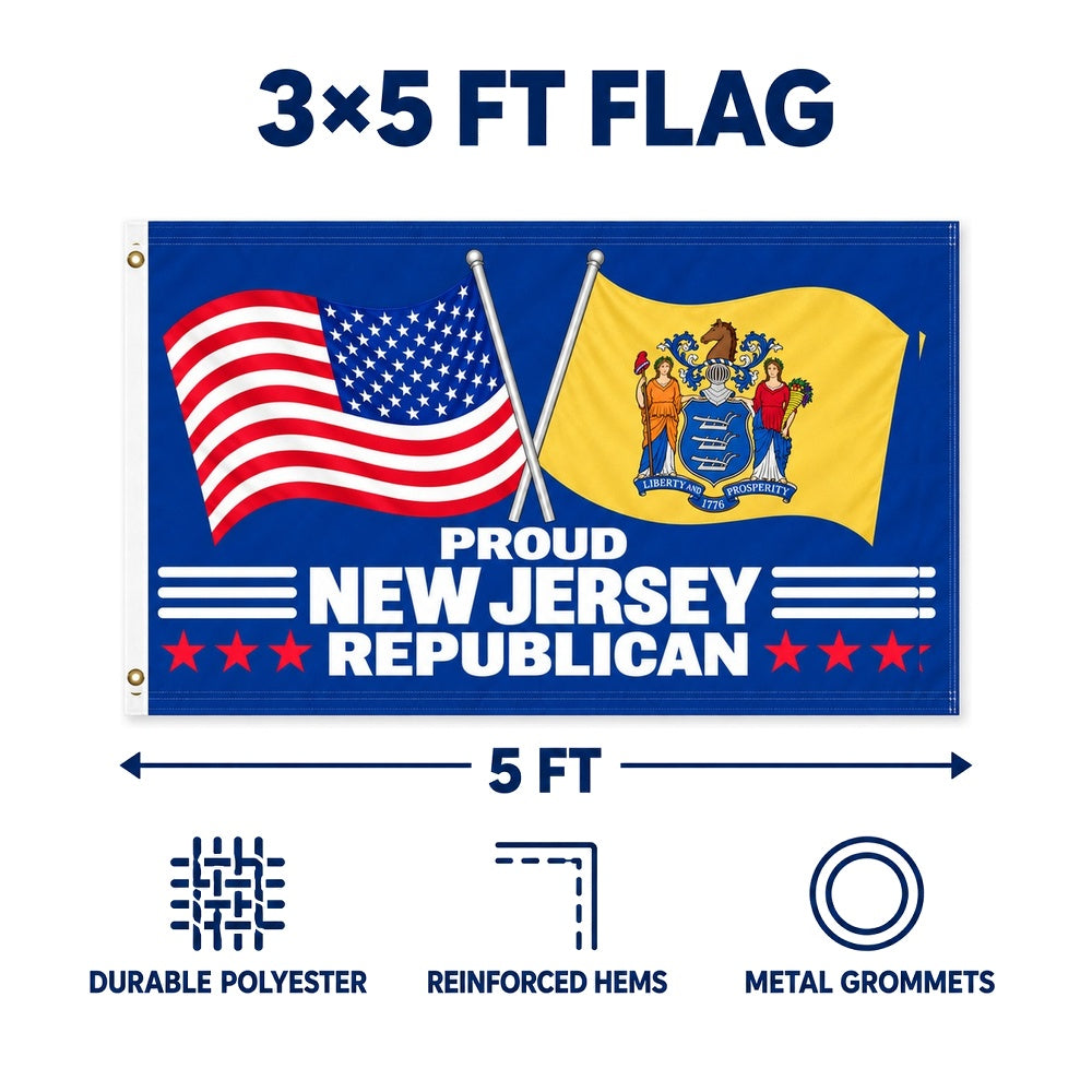 Proud New Jersey Republican Flag 3x5 features and size details