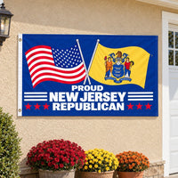 Proud New Jersey Republican Flag 3x5 displayed outdoors