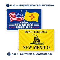 Proud New Mexico Republican and Don't Tread on New Mexico Flags 3x5 2-Pack features and size details
