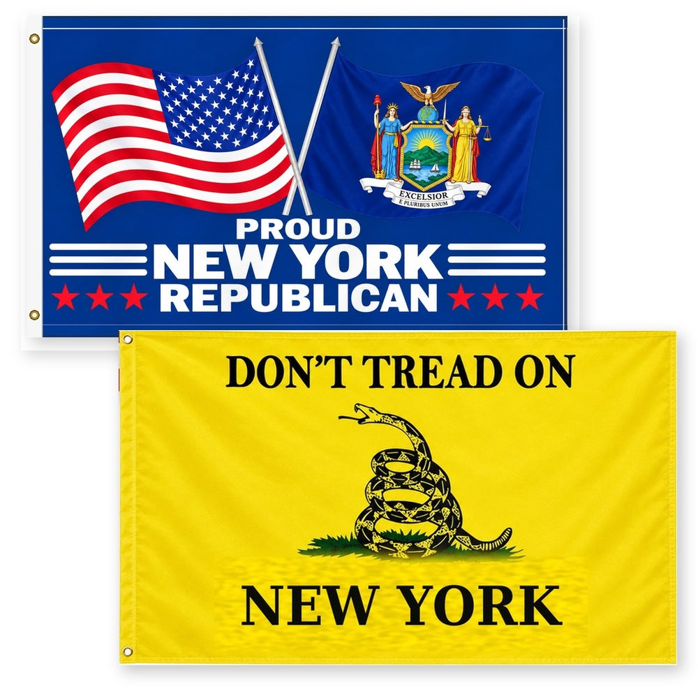 Proud New York Republican and Don't Tread on New York Flags 3x5 2-Pack