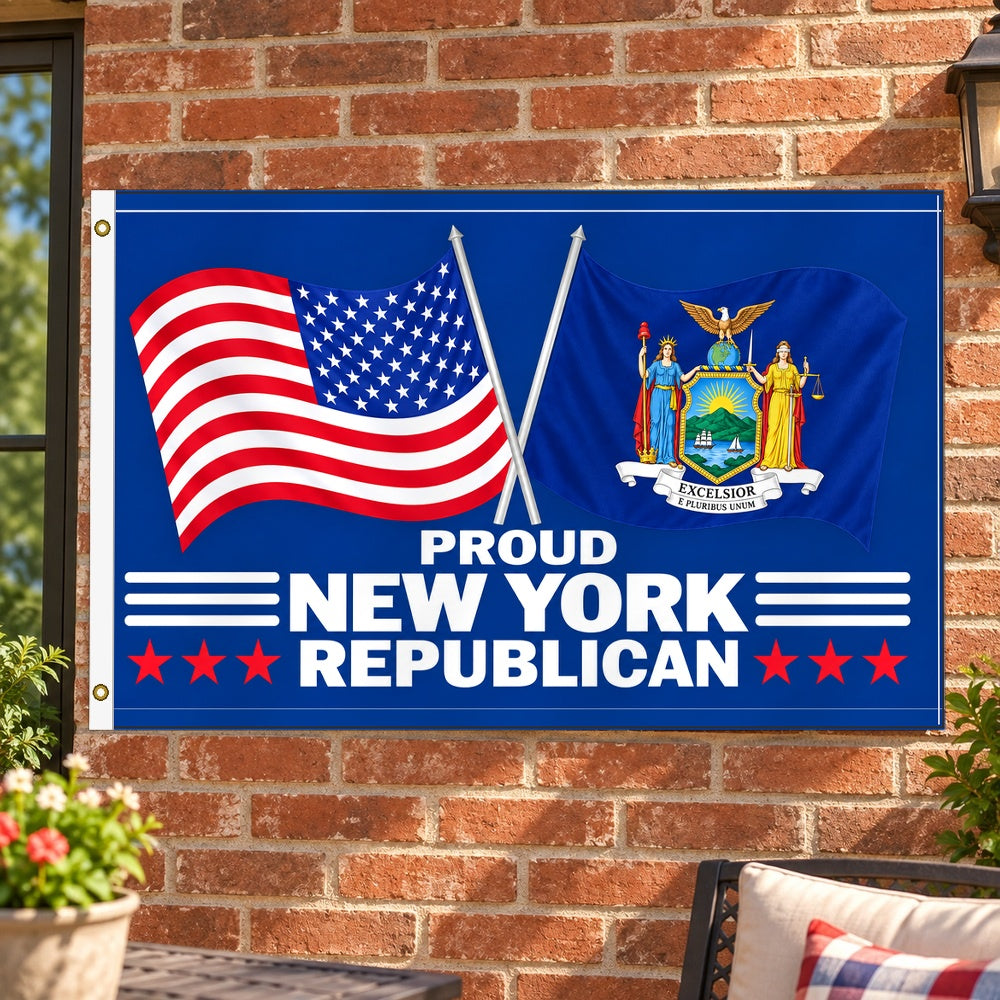 Proud New York Republican Flag 3x5 displayed outdoors