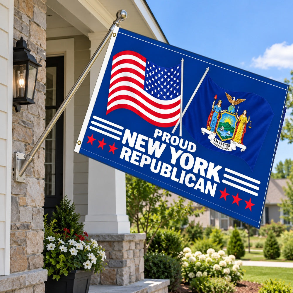 Proud New York Republican Flag 3x5 displayed outdoors