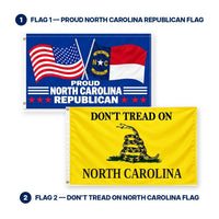 Proud North Carolina Republican and Don't Tread on North Carolina Flags 3x5 2-Pack features and size details