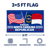 Proud North Carolina Republican Flag 3x5 features and size details