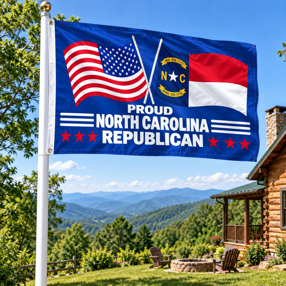 Proud North Carolina Republican Flag 3x5 displayed outdoors