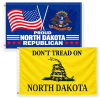 Proud North Dakota Republican and Don't Tread on North Dakota Flags 3x5 2-Pack