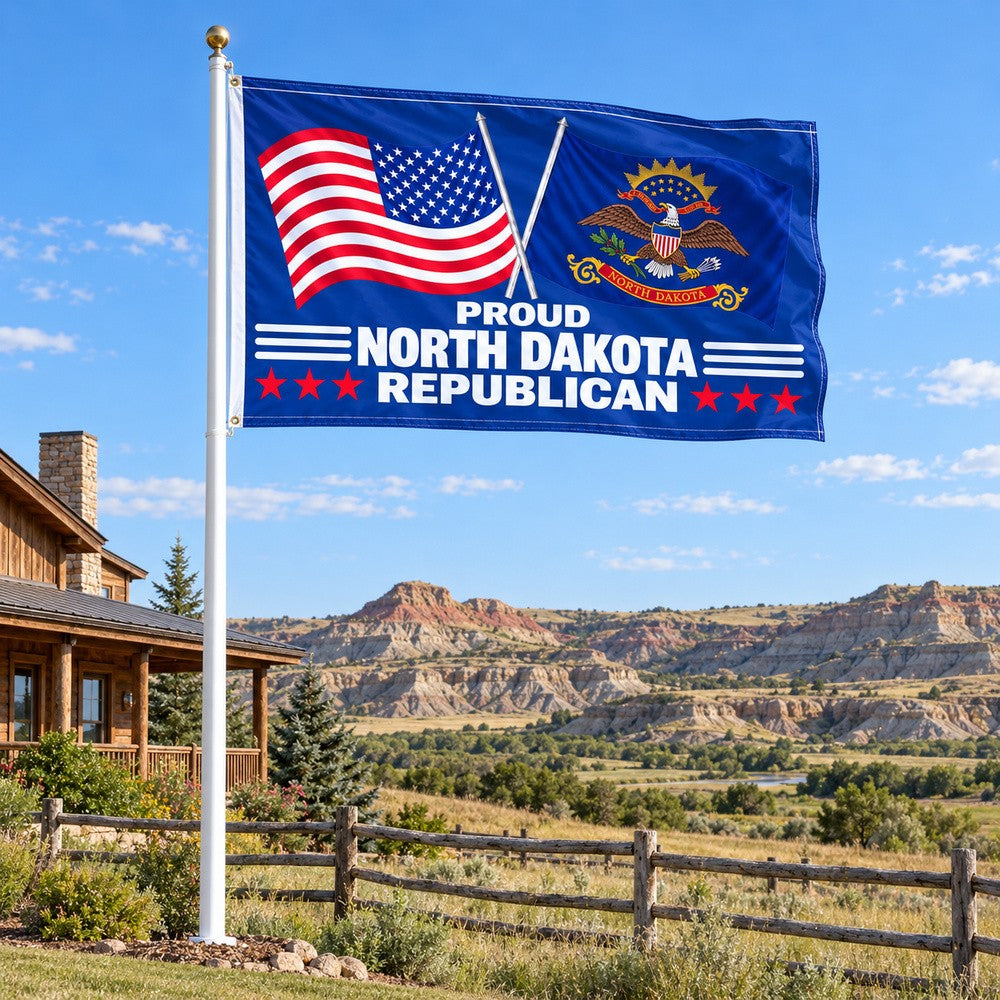 Proud North Dakota Republican Flag 3x5 displayed outdoors