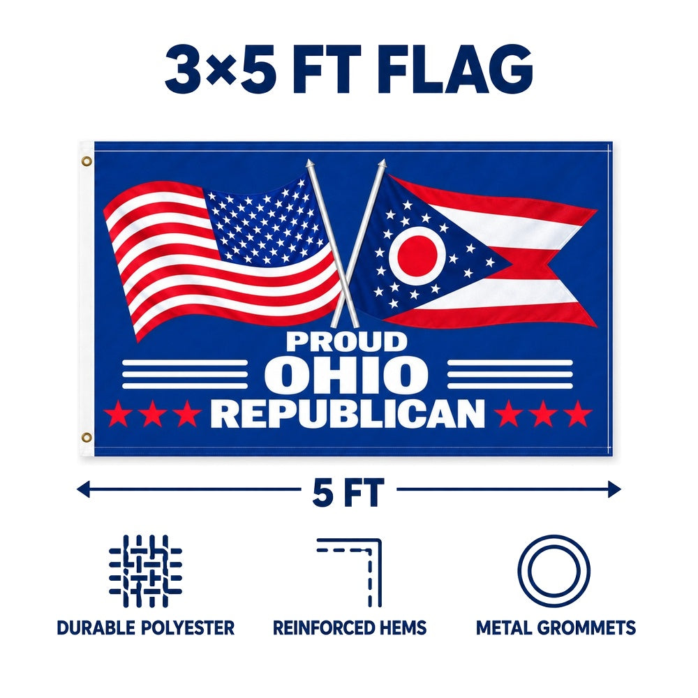 Proud Ohio Republican Flag 3x5 features and size details