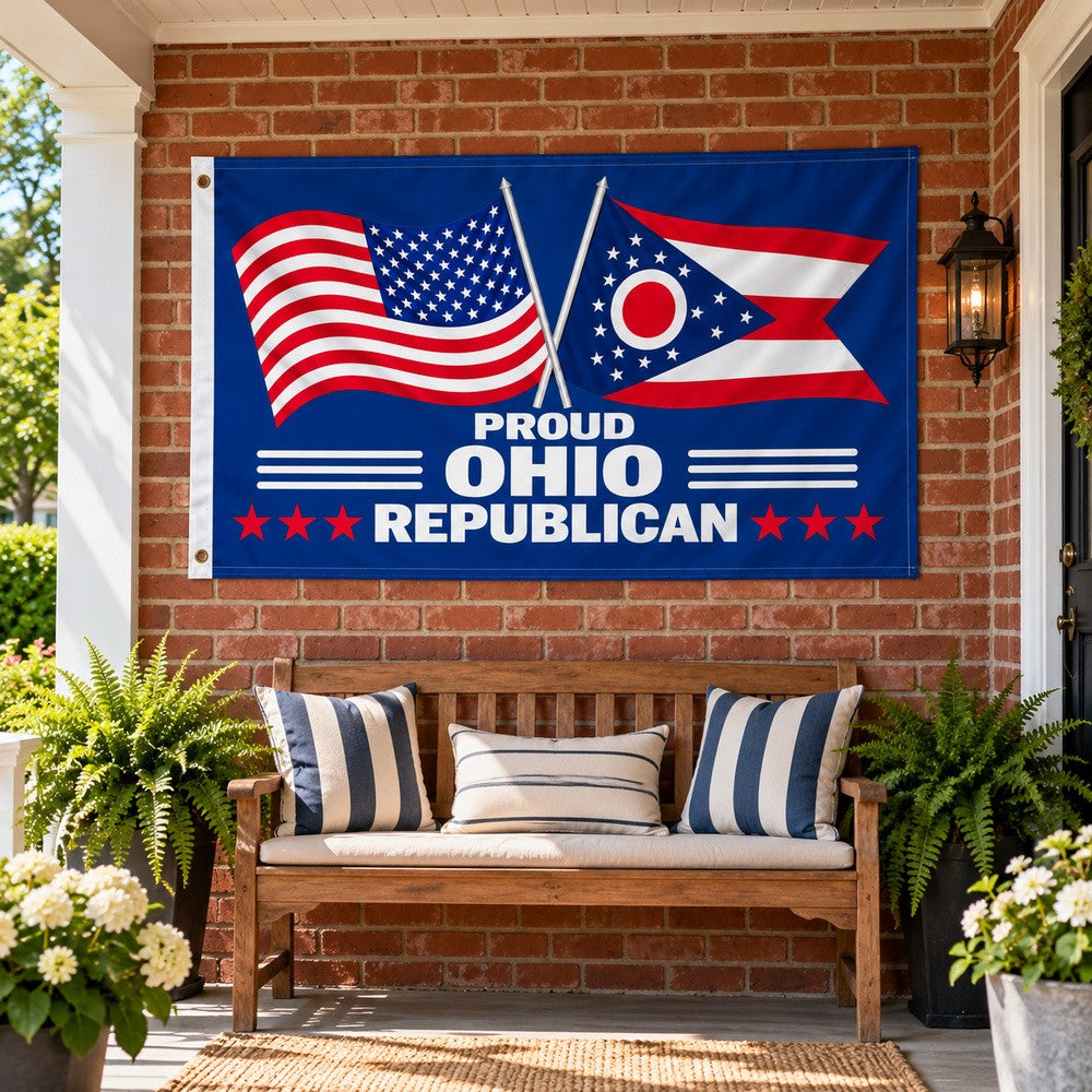Proud Ohio Republican Flag 3x5 displayed outdoors