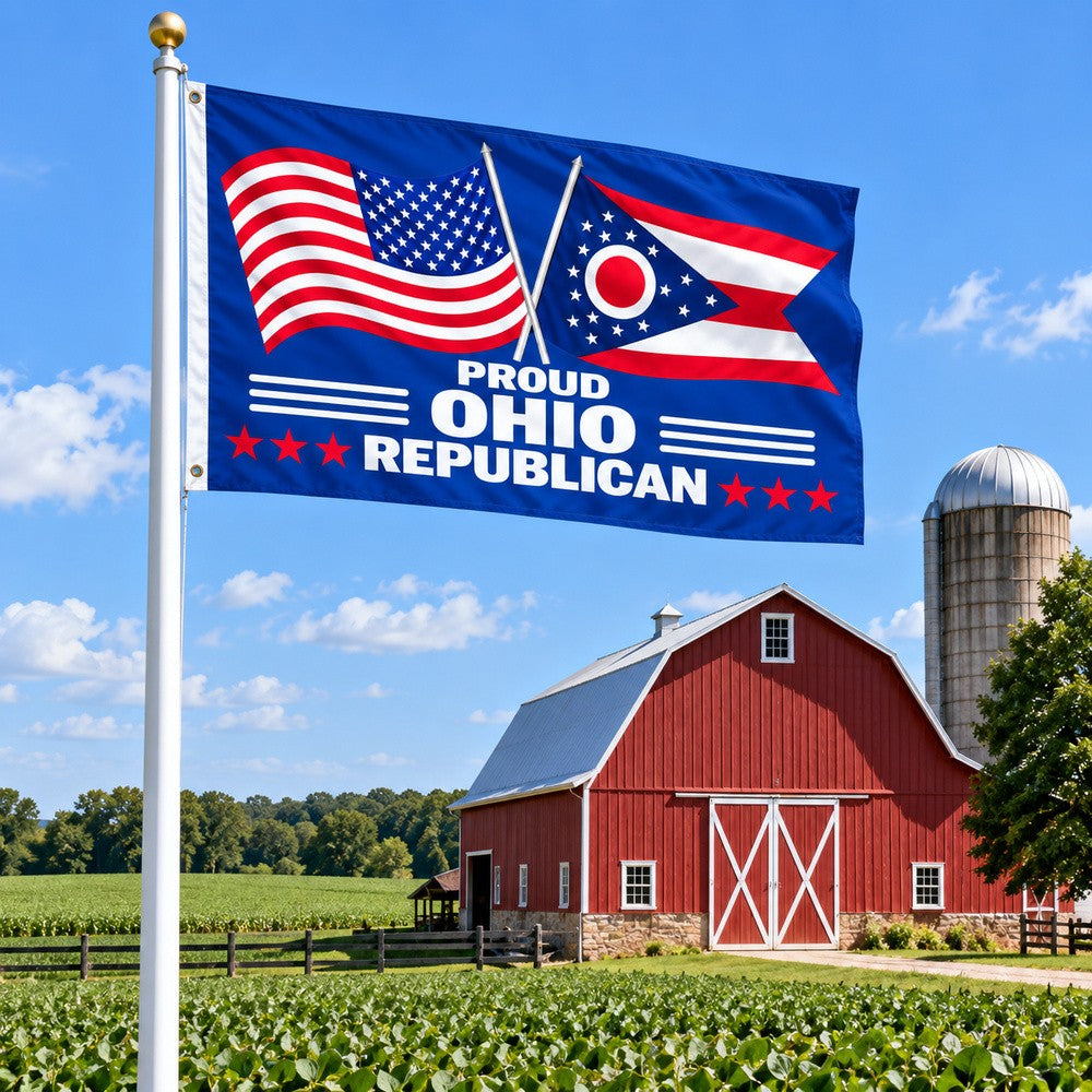 Proud Ohio Republican Flag 3x5 displayed outdoors