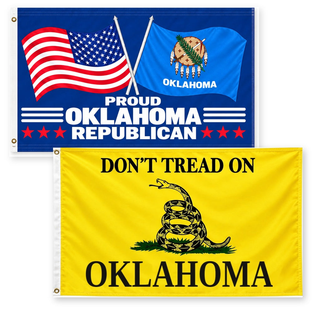 Proud Oklahoma Republican and Don't Tread on Oklahoma Flags 3x5 2-Pack