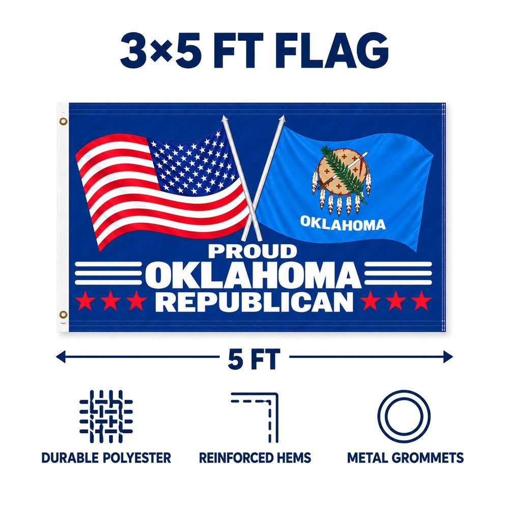Proud Oklahoma Republican Flag 3x5 features and size details