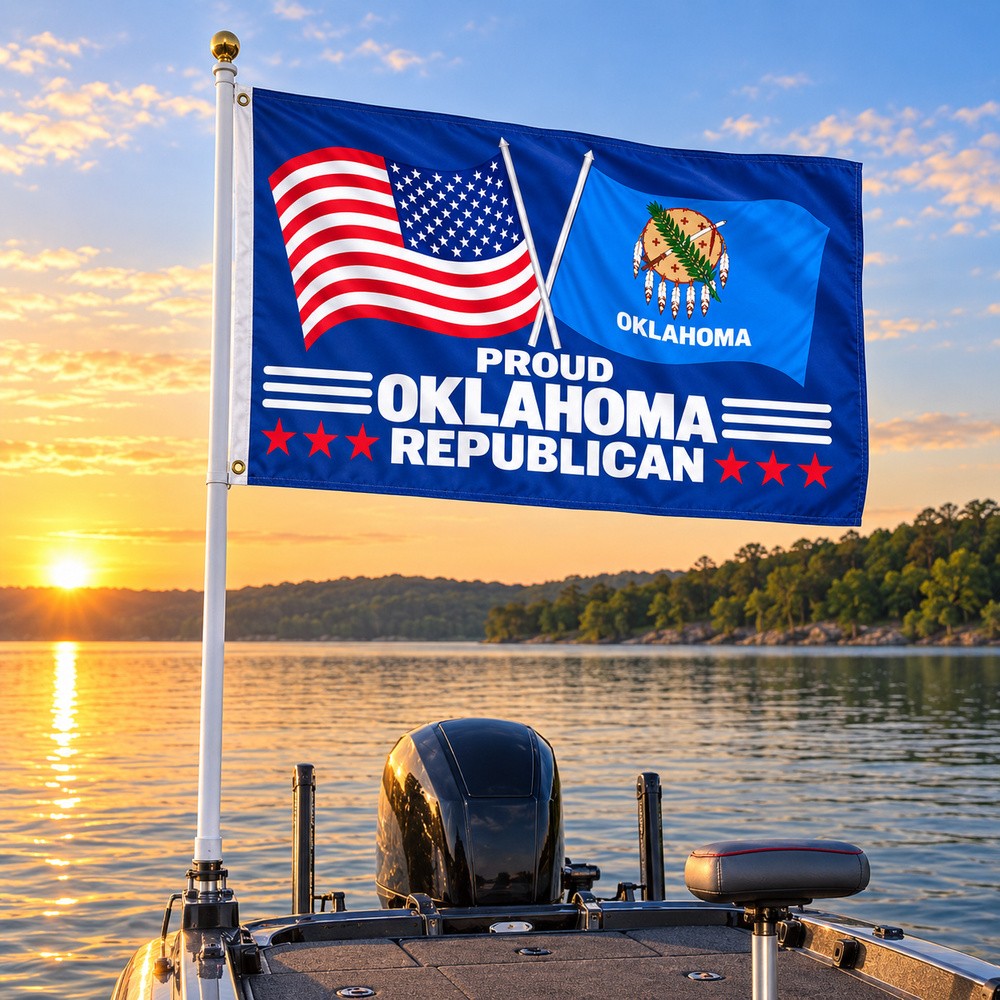 Proud Oklahoma Republican Flag 3x5 displayed outdoors