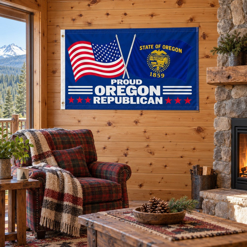 Proud Oregon Republican Flag 3x5 displayed outdoors