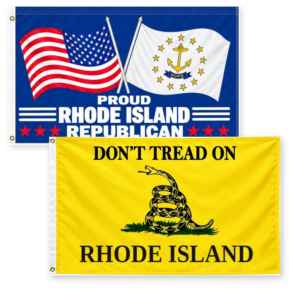 Proud Rhode Island Republican and Don't Tread on Rhode Island Flags 3x5 2-Pack