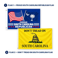 Proud South Carolina Republican and Don't Tread on South Carolina Flags 3x5 2-Pack features and size details