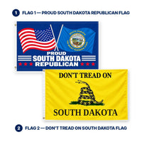 Proud South Dakota Republican and Don't Tread on South Dakota Flags 3x5 2-Pack features and size details