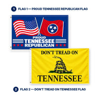 Proud Tennessee Republican and Don't Tread on Tennessee Flags 3x5 2-Pack features and size details