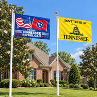 Proud Tennessee Republican and Don't Tread on Tennessee Flags 3x5 2-Pack displayed outdoors