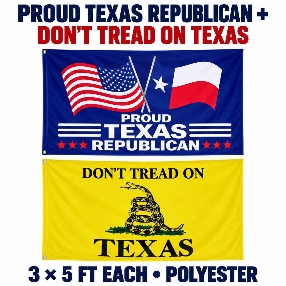 Proud Texas Republican and Don't Tread on Texas Flags 3x5 2-Pack features and size details