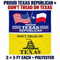 Proud Texas Republican and Don't Tread on Texas Flags 3x5 2-Pack features and size details