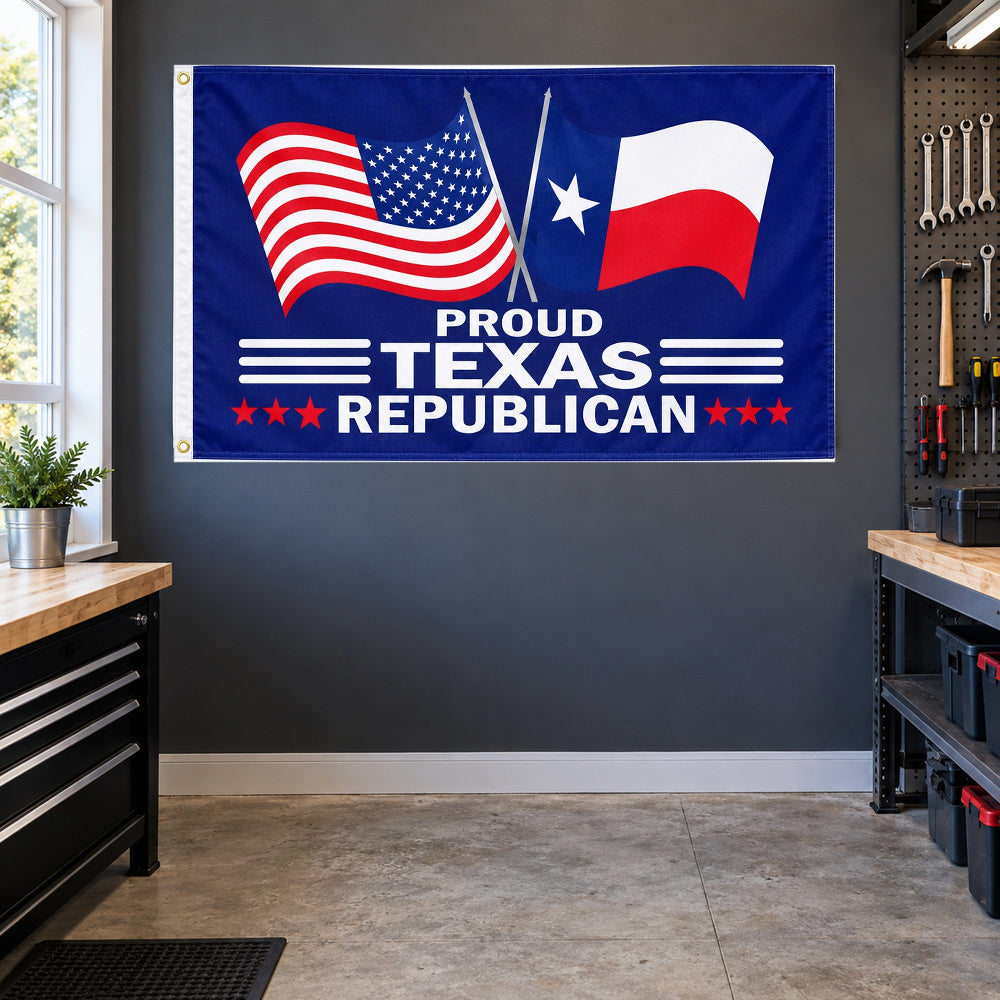 Proud Texas Republican Flag 3x5 displayed outdoors
