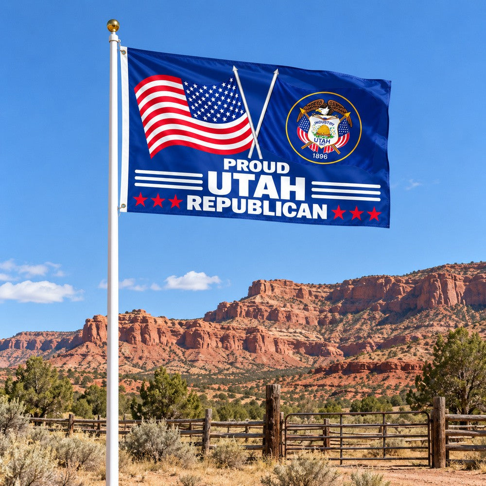 Proud Utah Republican Flag 3x5 displayed outdoors