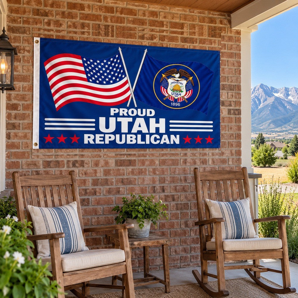 Proud Utah Republican Flag 3x5 displayed outdoors