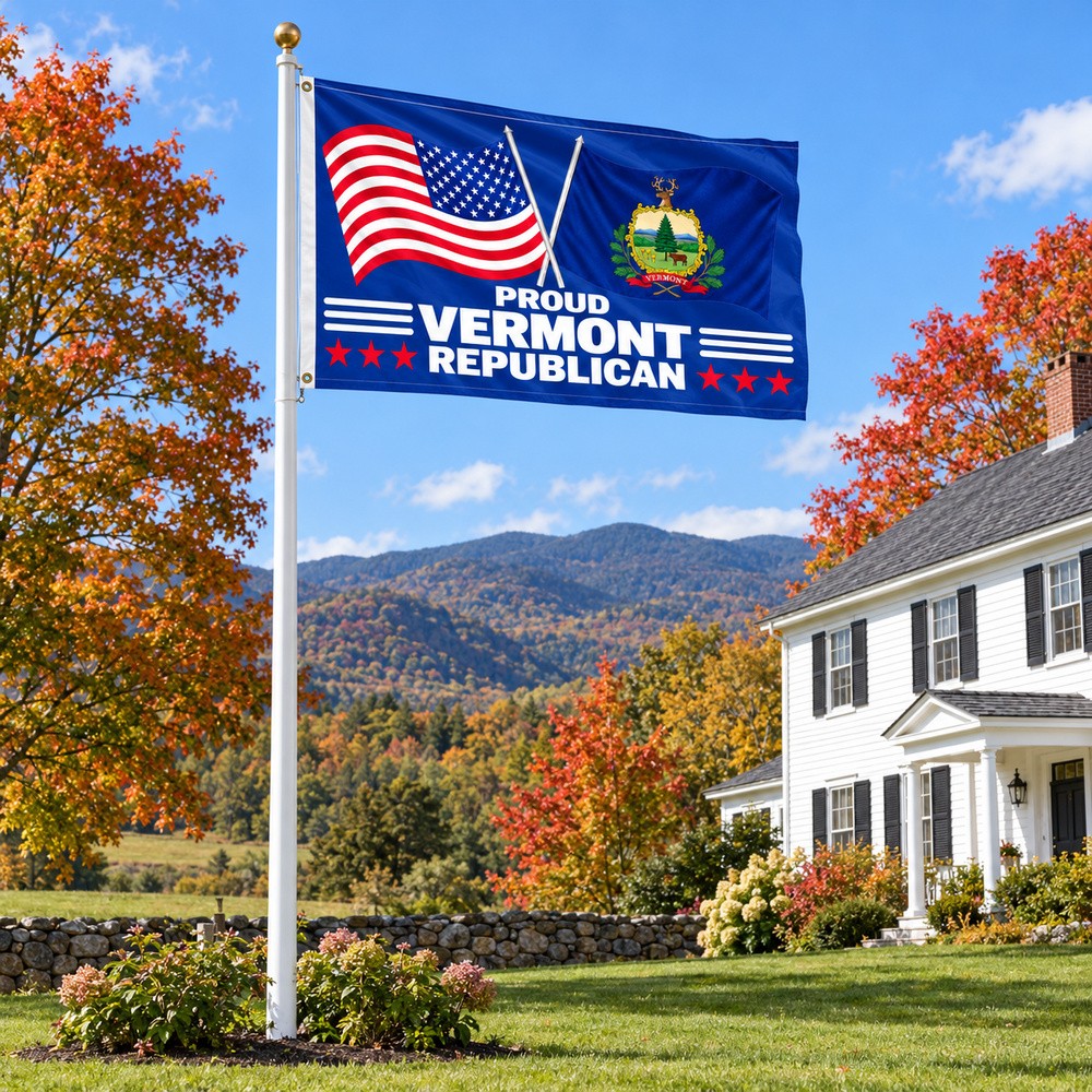 Proud Vermont Republican Flag 3x5 displayed outdoors