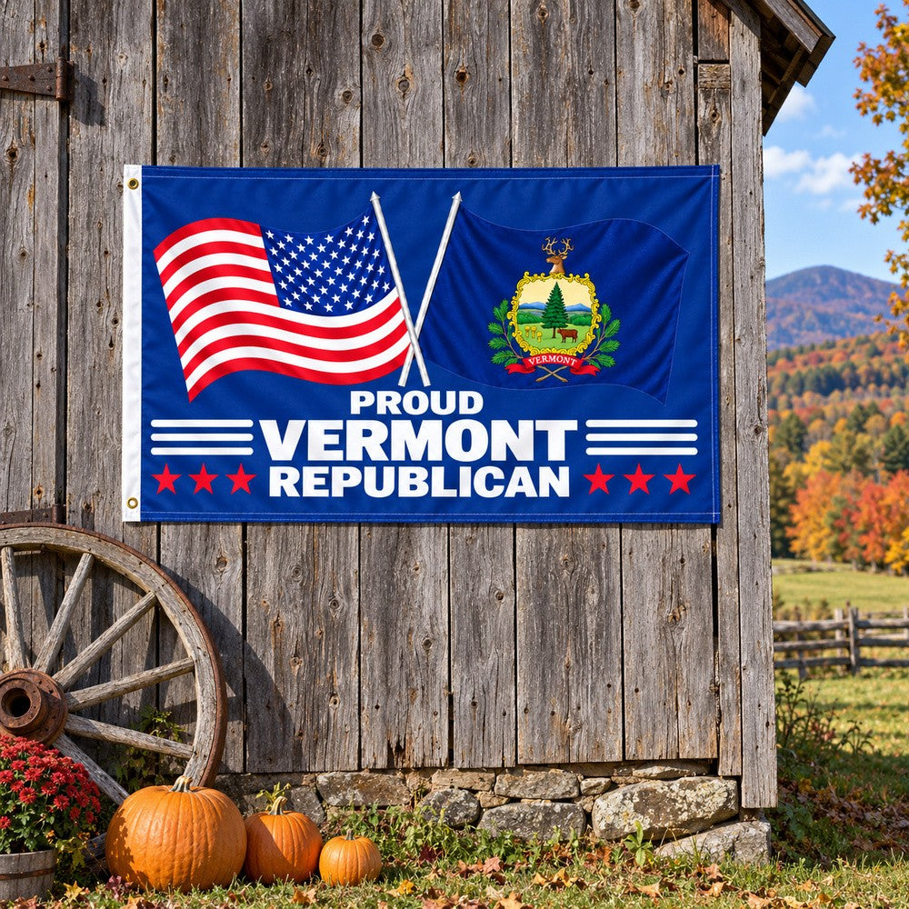 Proud Vermont Republican Flag 3x5 displayed outdoors