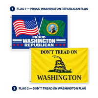 Proud Washington Republican and Don't Tread on Washington Flags 3x5 2-Pack features and size details