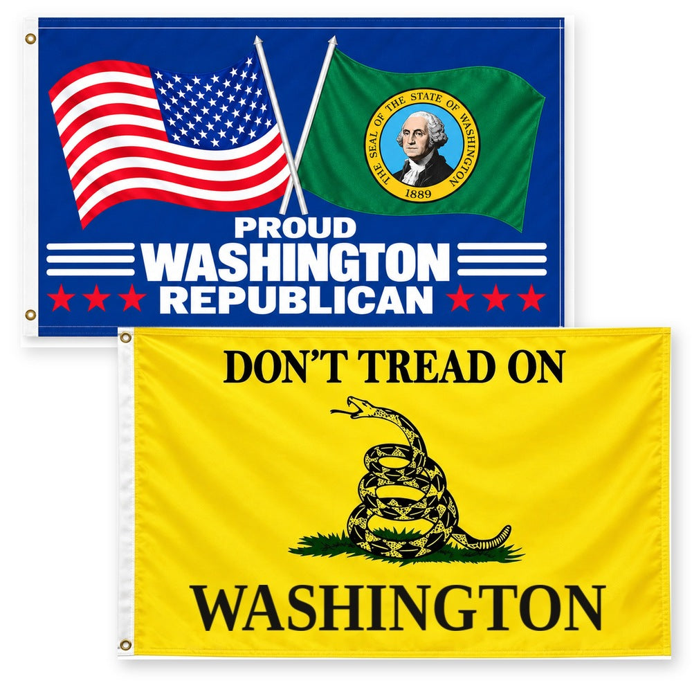 Proud Washington Republican and Don't Tread on Washington Flags 3x5 2-Pack