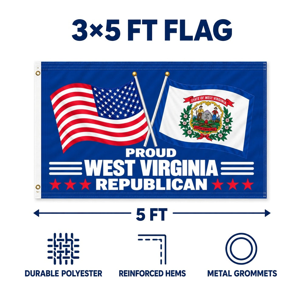 Proud West Virginia Republican Flag 3x5 features and size details