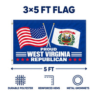Proud West Virginia Republican Flag 3x5 features and size details