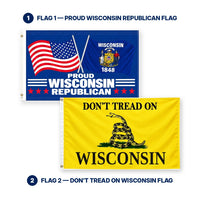 Proud Wisconsin Republican and Don't Tread on Wisconsin Flags 3x5 2-Pack features and size details