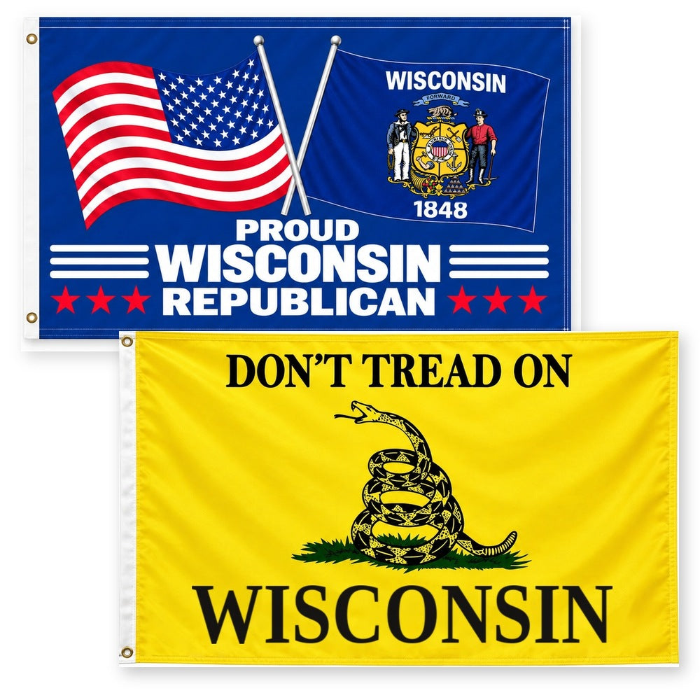 Proud Wisconsin Republican and Don't Tread on Wisconsin Flags 3x5 2-Pack