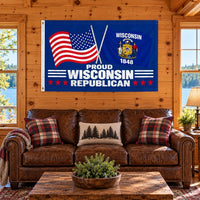 Proud Wisconsin Republican Flag 3x5 displayed outdoors