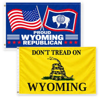 Proud Wyoming Republican and Don't Tread on Wyoming Flags 3x5 2-Pack