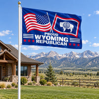 Proud Wyoming Republican Flag 3x5 displayed outdoors