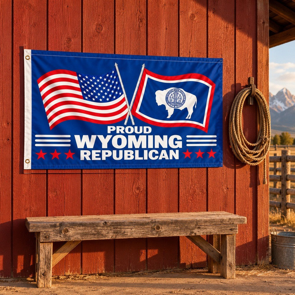 Proud Wyoming Republican Flag 3x5 displayed outdoors