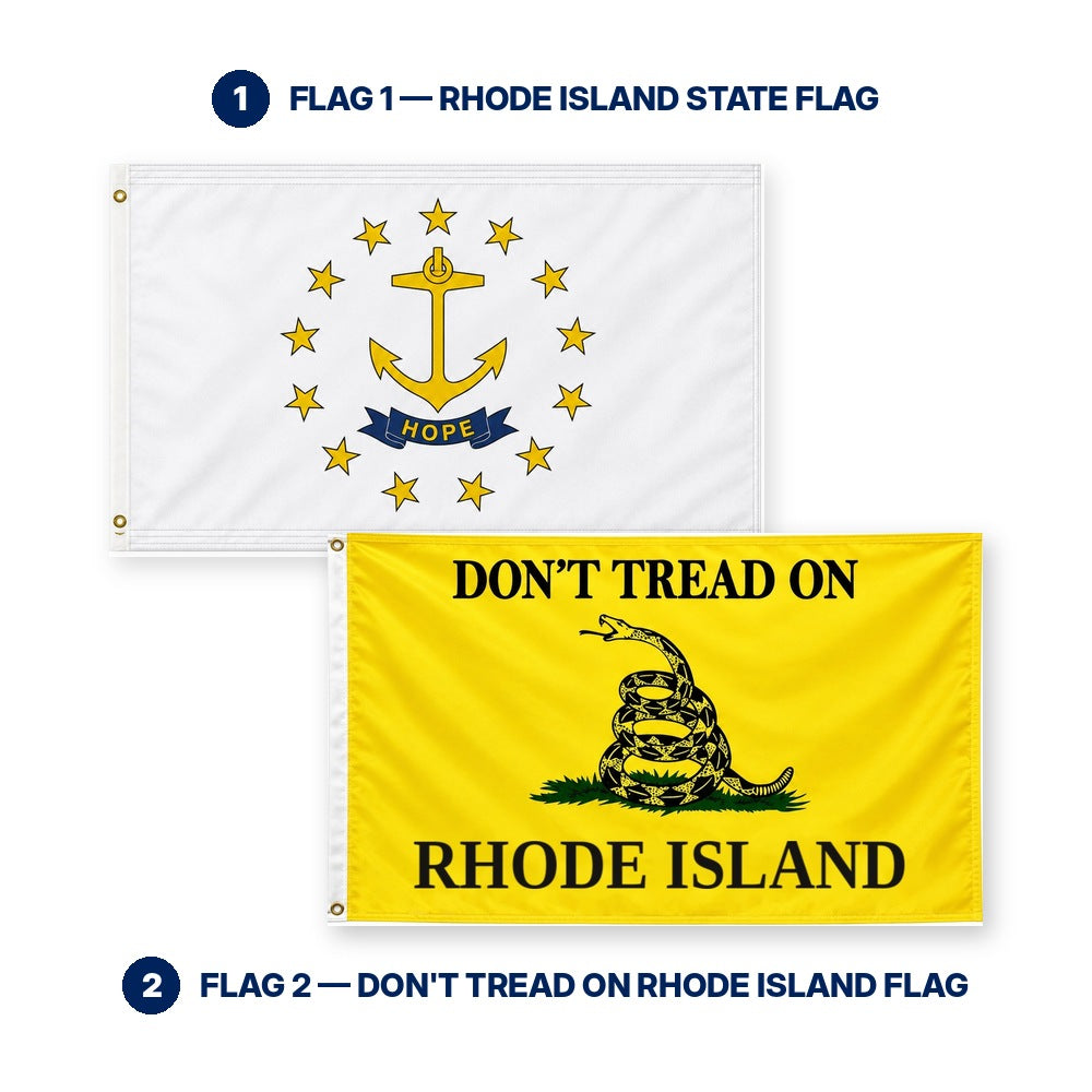 Rhode Island State Flag and Don't Tread on Rhode Island Flag 3x5 2-Pack features and size details