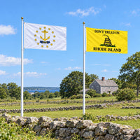 Rhode Island State Flag and Don't Tread on Rhode Island Flag 3x5 2-Pack displayed outdoors