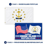 Rhode Island State Flag and Proud Rhode Island Republican Flag 3x5 2-Pack features and size details