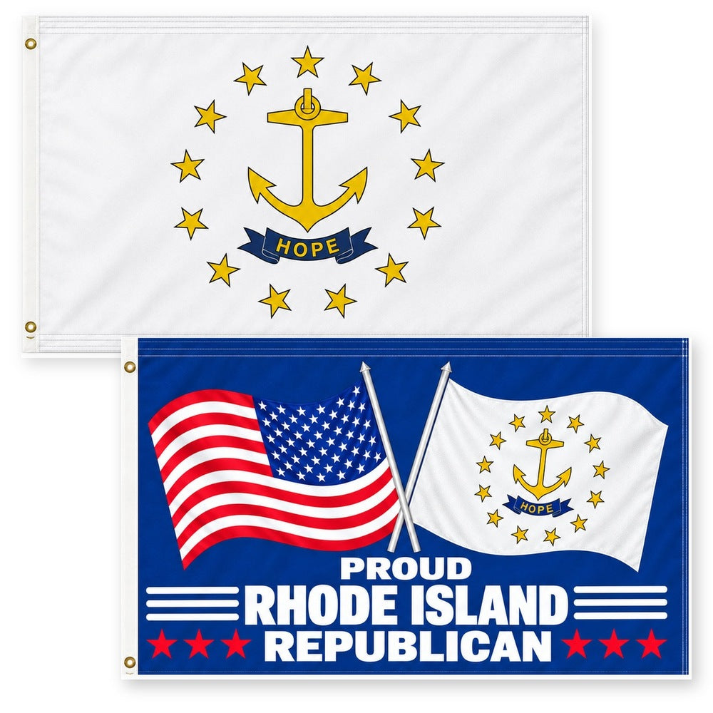 Rhode Island State Flag and Proud Rhode Island Republican Flag 3x5 2-Pack
