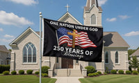 5x3 Ft One Nation Under God Flag - America 250th Anniversary 1776-2026 Patriotic Banner with Cross & American Flag Design | Semiquincentennial Celebration