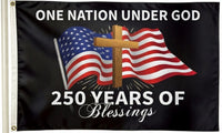 5x3 Ft One Nation Under God Flag - America 250th Anniversary 1776-2026 Patriotic Banner with Cross & American Flag Design | Semiquincentennial Celebration