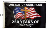 5x3 Ft One Nation Under God Flag - America 250th Anniversary 1776-2026 Patriotic Banner with Cross & American Flag Design | Semiquincentennial Celebration