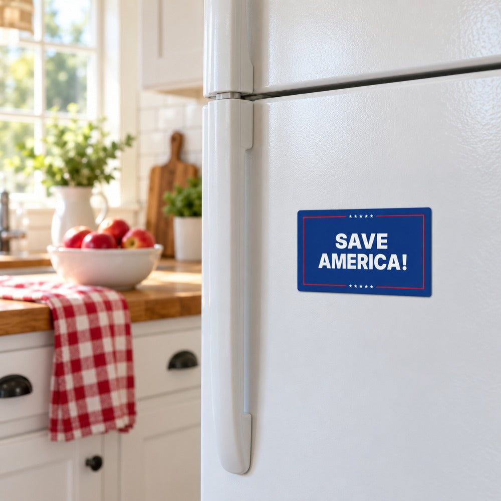 Save America Magnet 3x5 inch on a refrigerator