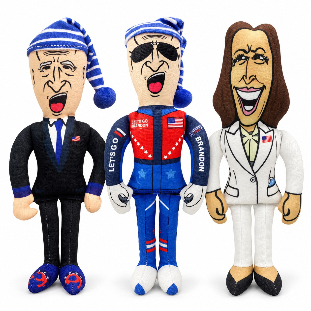 Sleepy Joe, Let's Go Brandon and Kamala Harris dog chew toy 3-pack